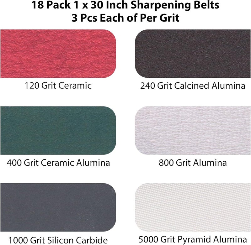 SHUTTLE GENIUS 1 x 30 Inch Sanding Belts for Knife Sharpening, 3 Pcs Each of 120 240 400 800 1000 5000 Grit Sander Belts for Knives Metal Polishing,18 Pack - Image 3